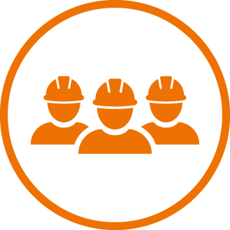 Orange circle icon showing three construction workers